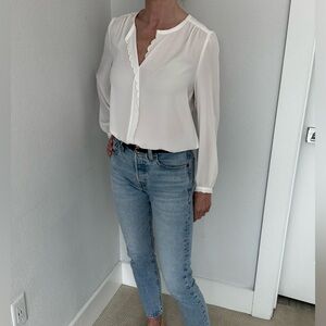 J. Crew White Long Sleeve Lightweight Blouse